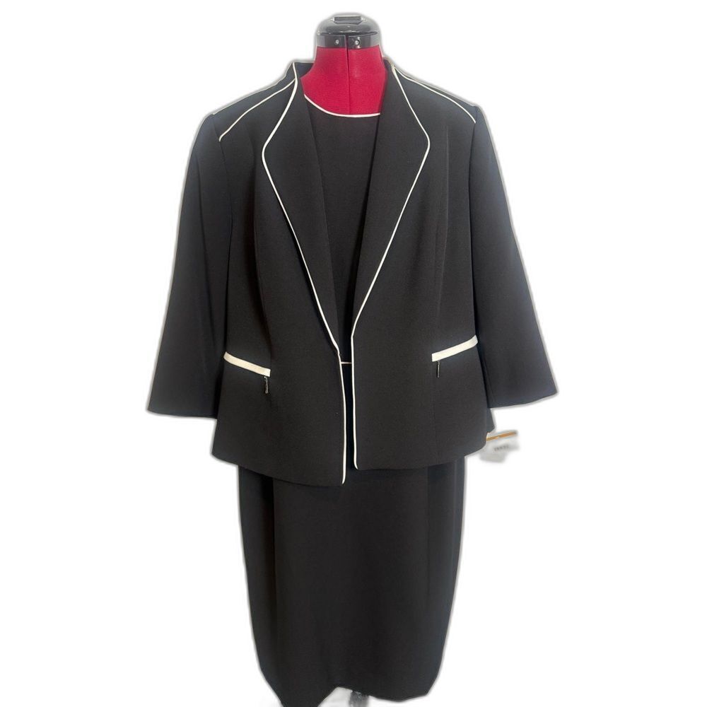 NWT Kasper Jacket Dress Women's Size 16W Black/Vanilla Ice 2-Piece Set Blazer &